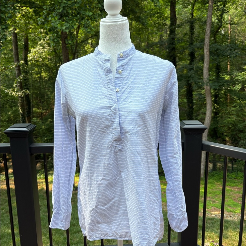 Ann Mashburn Women's Light Blue Striped Popover Top